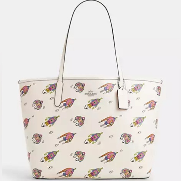NWT COACH Cosmic Coach City Tote Bag w Rocket Print DBL Face Leather CW030 - Picture 1 of 10